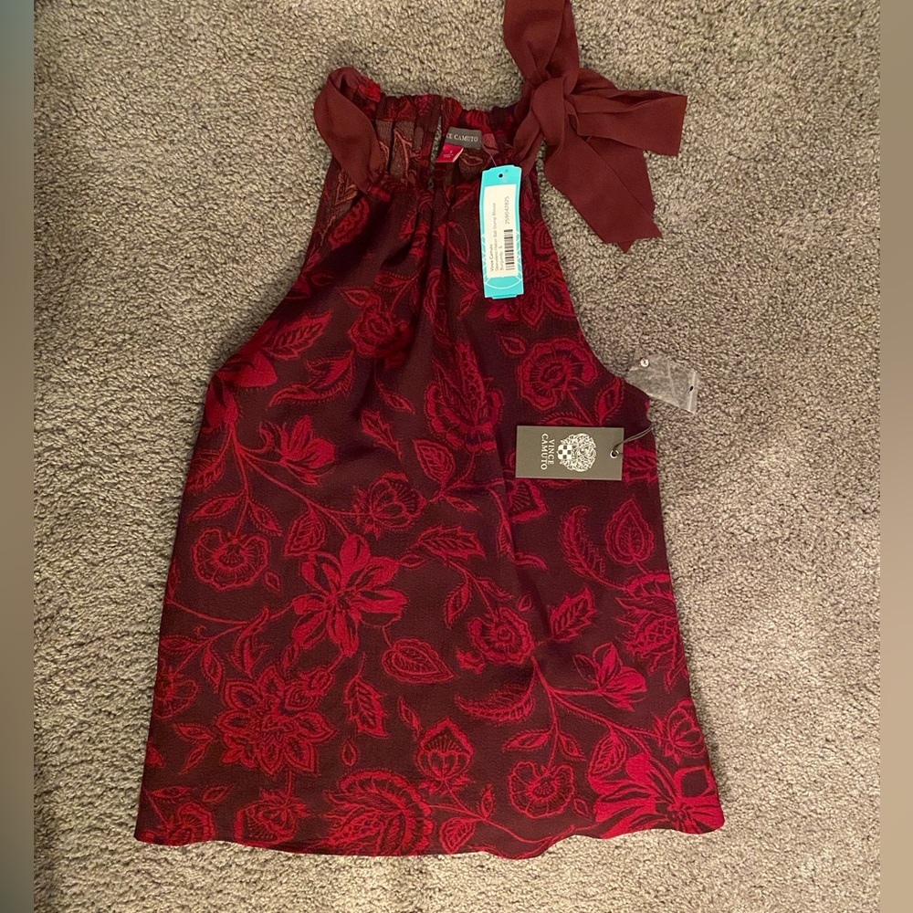 Vince Camino sleeveless halter bali stamp blouse burgundy size small